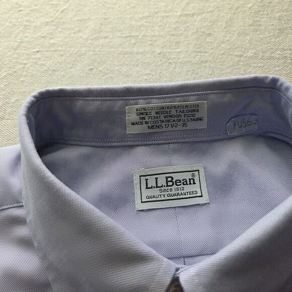 Vtg LL Bean Shirt Mens 17 1/2 35 Blue Button Down Single Needle Long Sleeve - Picture 4 of 11